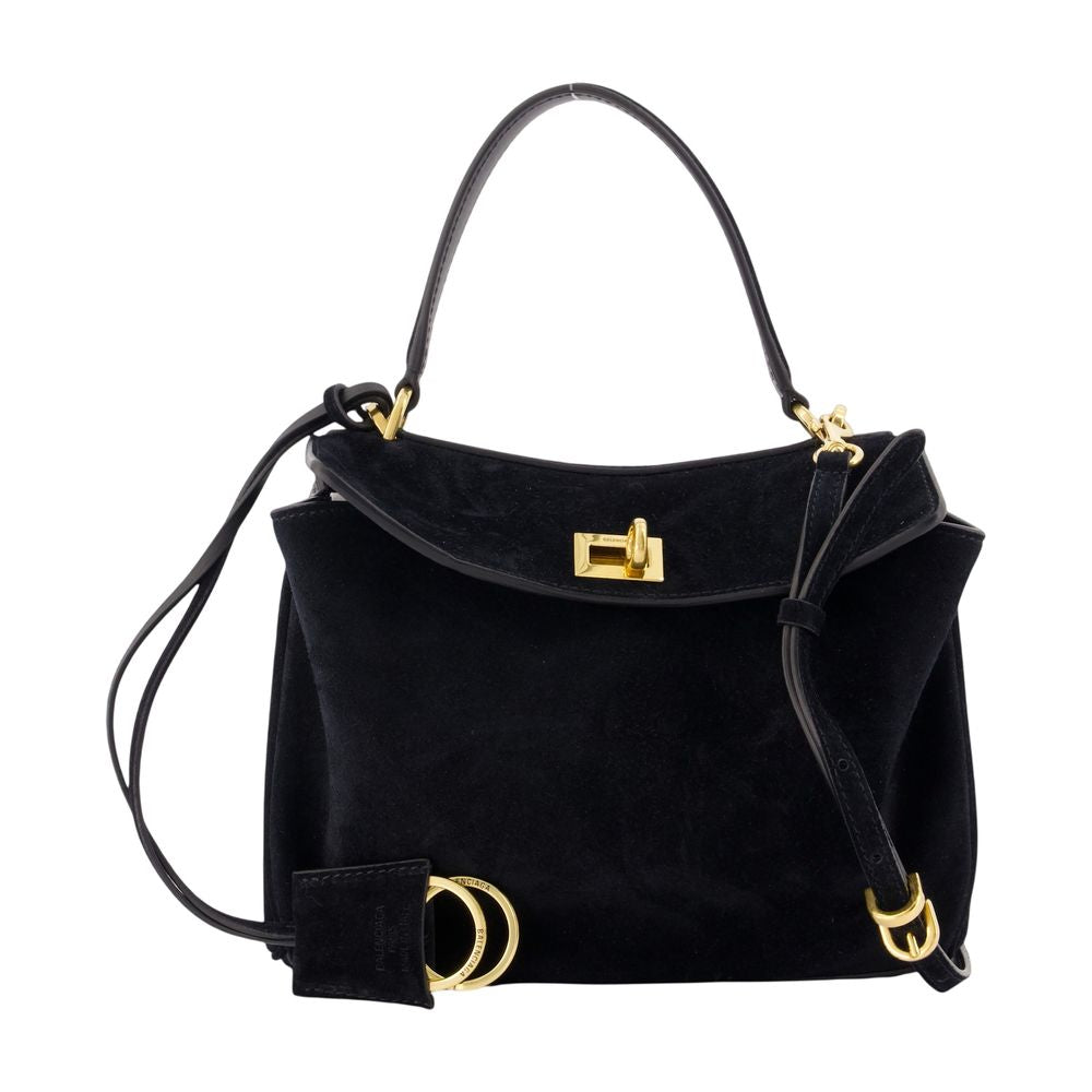 Balenciaga Velvet with Gold Hardware Shoulder Bag — Black