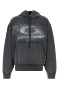 Balenciaga Washed Cotton with Logo Print Hoodie — Black