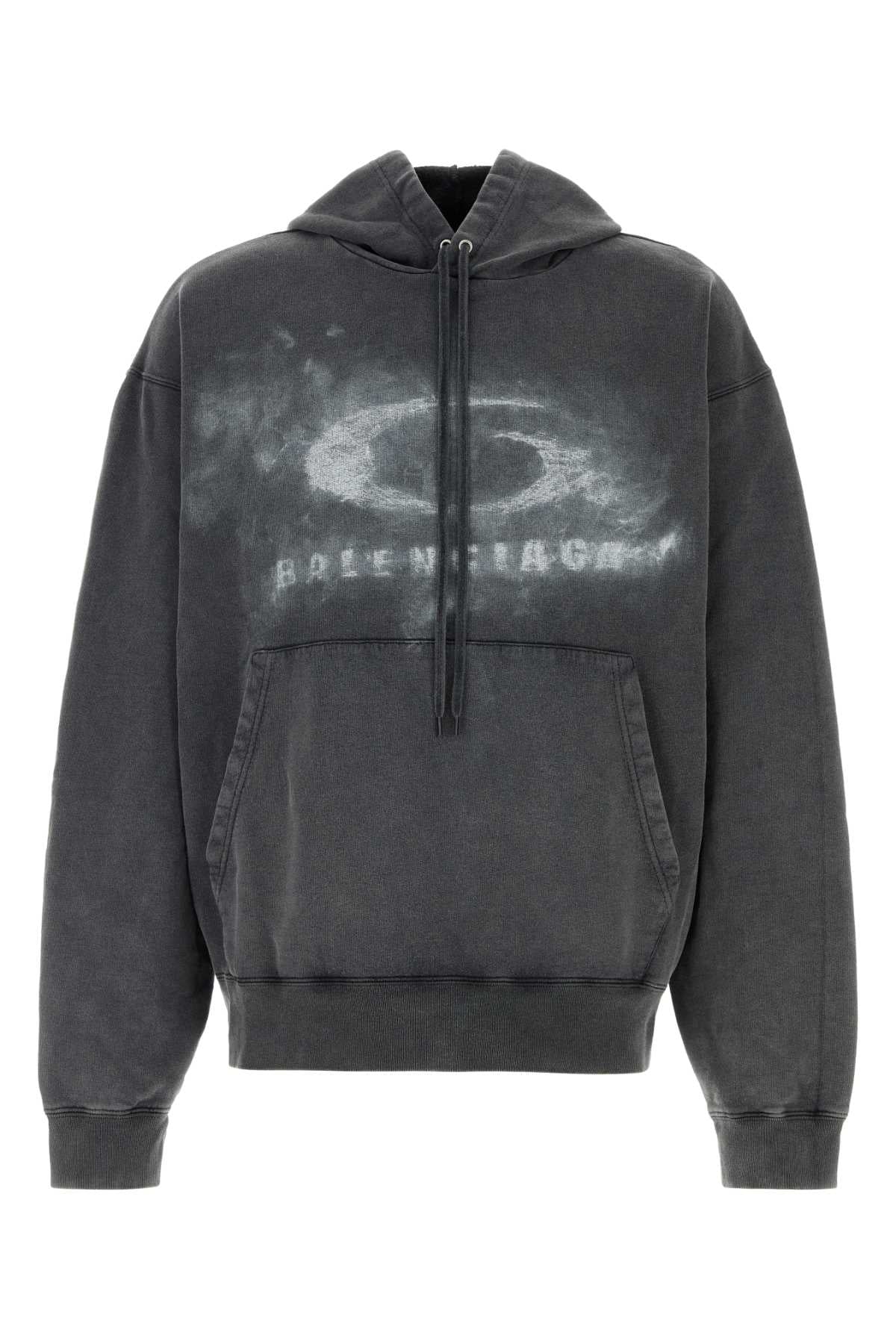 Balenciaga Washed Cotton with Logo Print Hoodie — Black