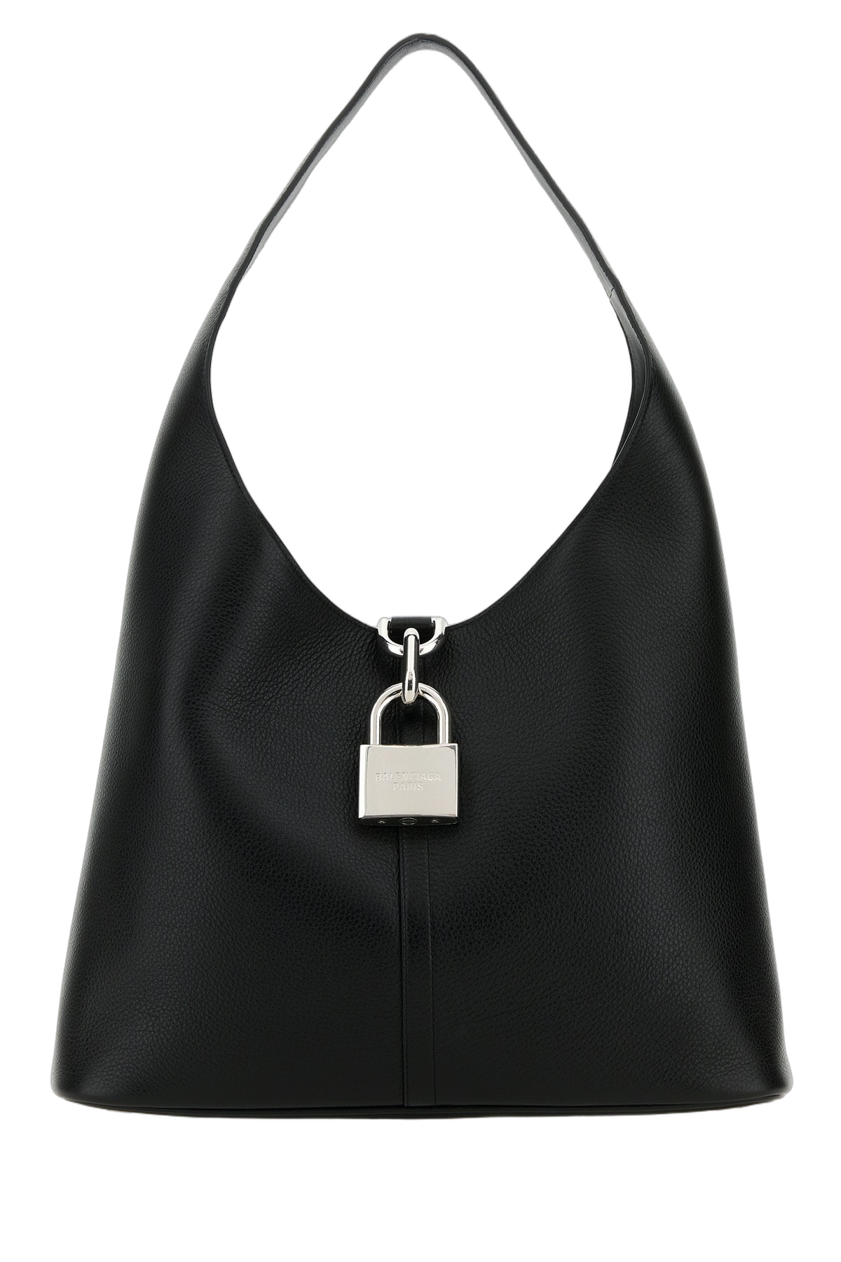Balenciaga Lock-Detail Leather Shoulder Bag — Black