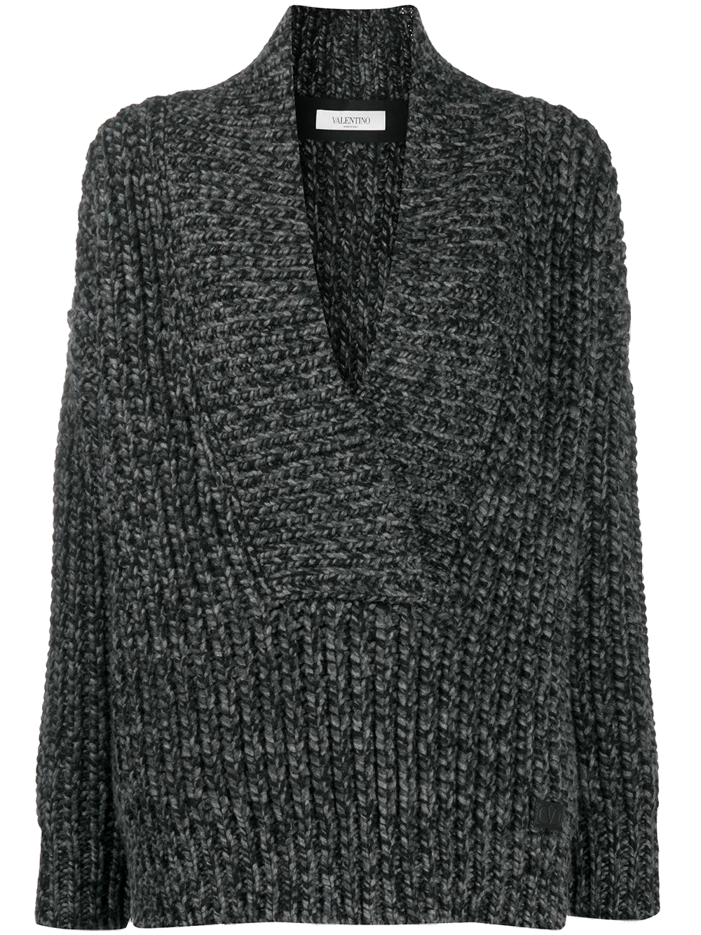 Valentino Virgin Wool & Cashmere Mélange-Knit Sweater — Gray