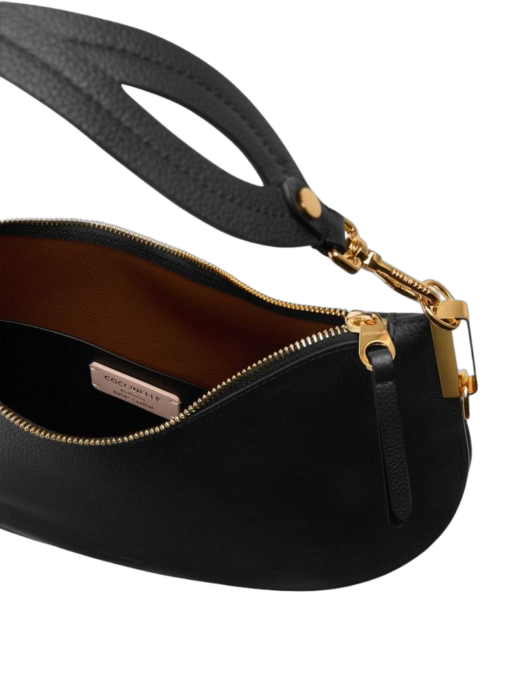 Coccinelle Double Grainy Leather Shoulder Bag — Black