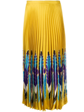 Valentino Feather Print Pleated Skirt — Yellow