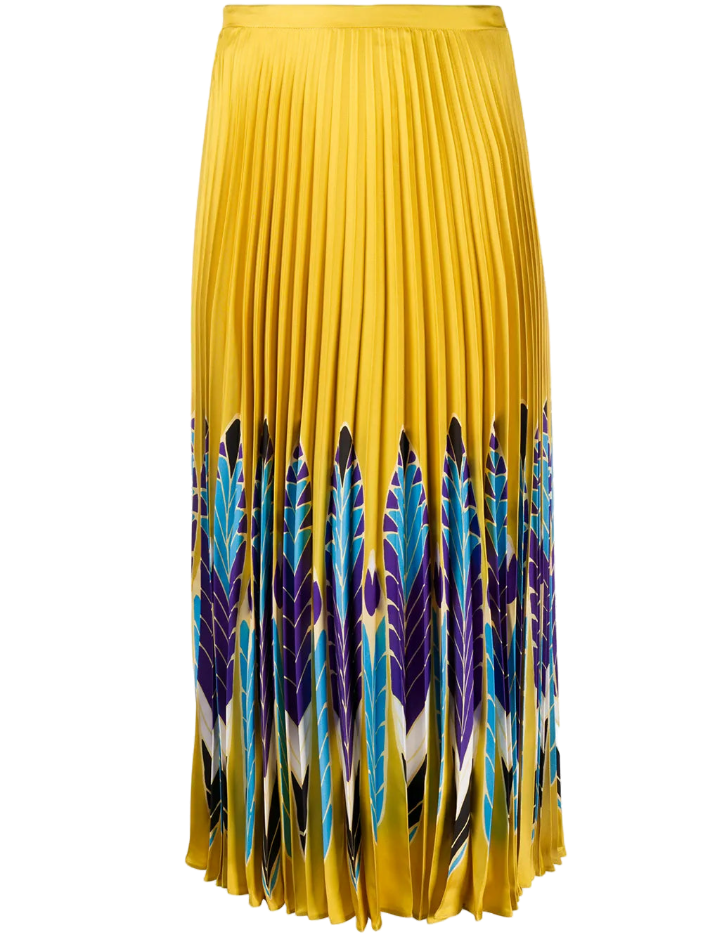 Valentino Feather Print Pleated Skirt — Yellow