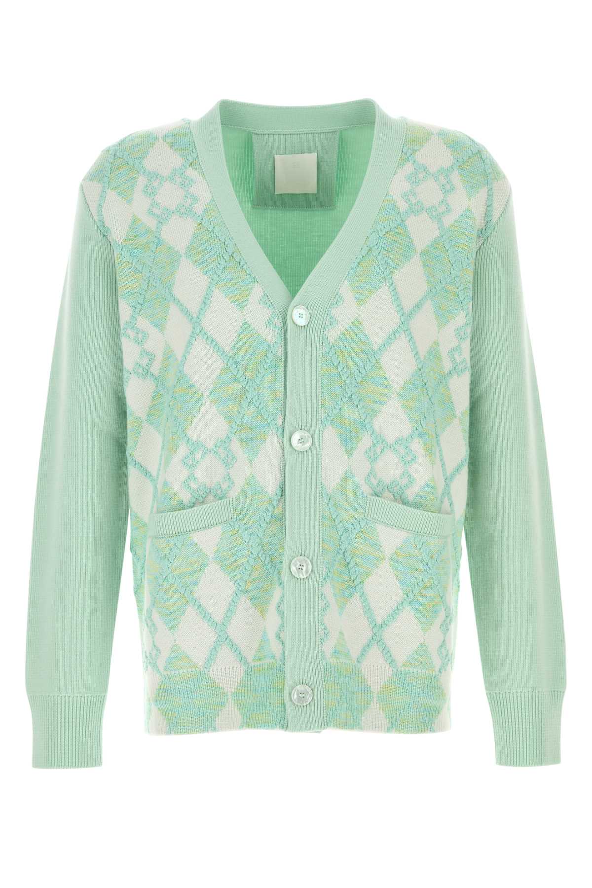 Givenchy Argyle Wool-Viscose Cardigan — Green