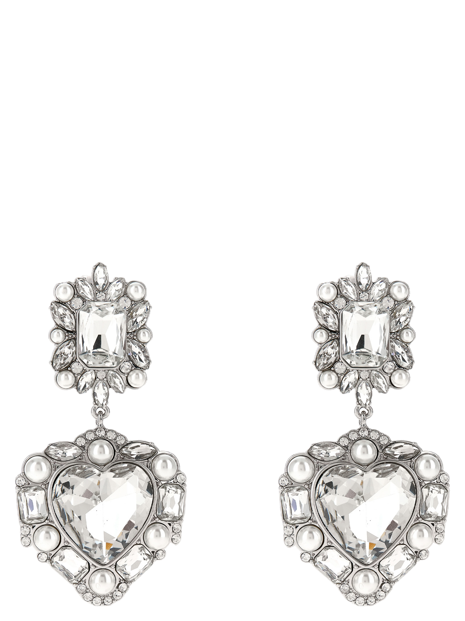 Self-Portrait Crystal Pearl Tiered Heart Earrings — Silver