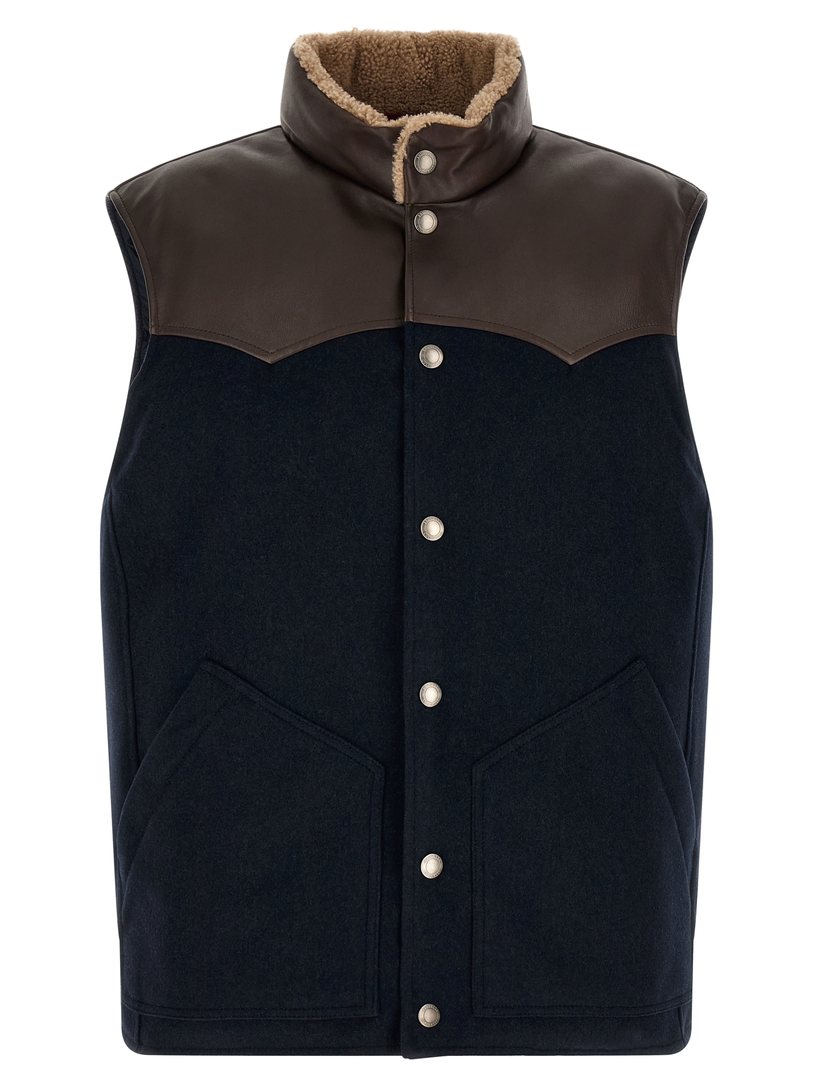 Brunello Cucinelli Wool and Leather Colour-Block Vest — Navy