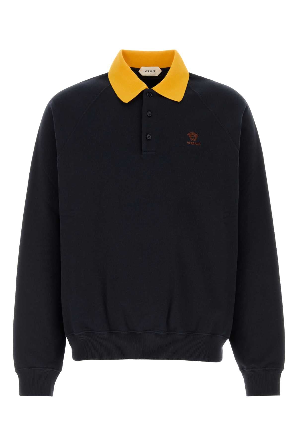 Versace Contrast-Collar Cotton Sweatshirt — Navy