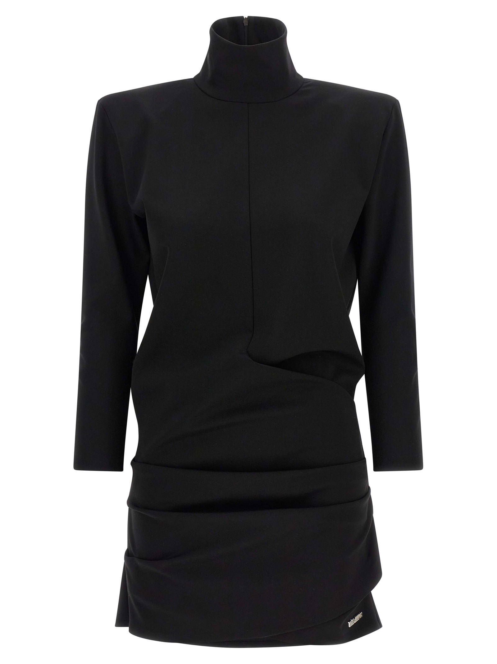 The Attico Viscose Mini with Asymmetrical Drapes Dress — Black