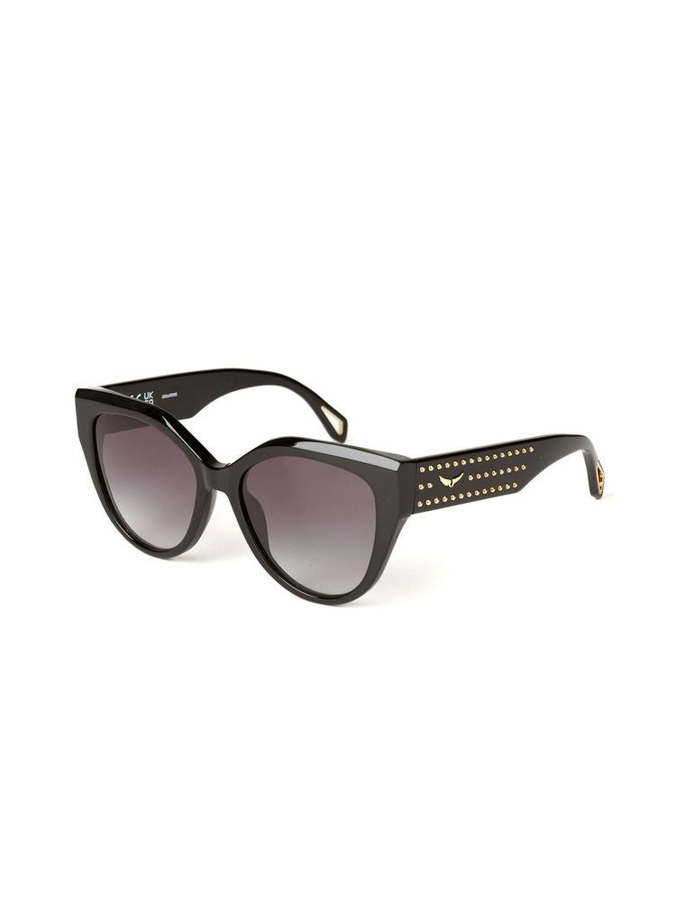 Zadig & Voltaire SZV458V Studded Cat-Eye Sunglasses — Black
