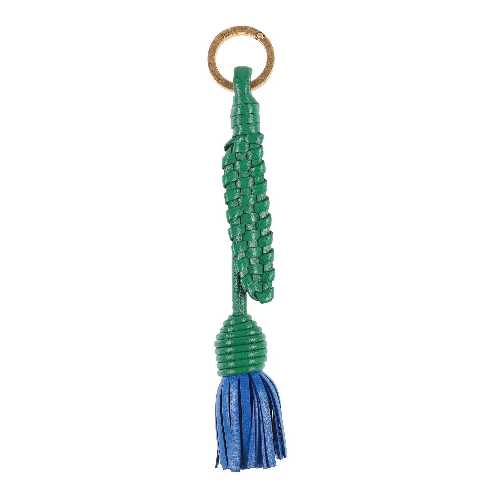 Bottega Veneta Intrecciato Woven Leather Key Case — Green
