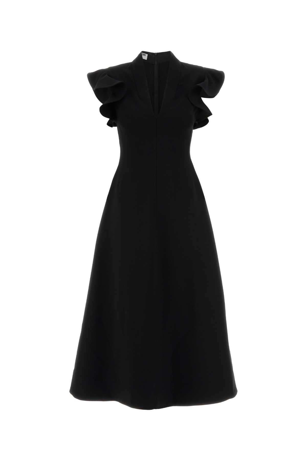 Moschino Ruffled Cap-Sleeve Jersey Dress — Black