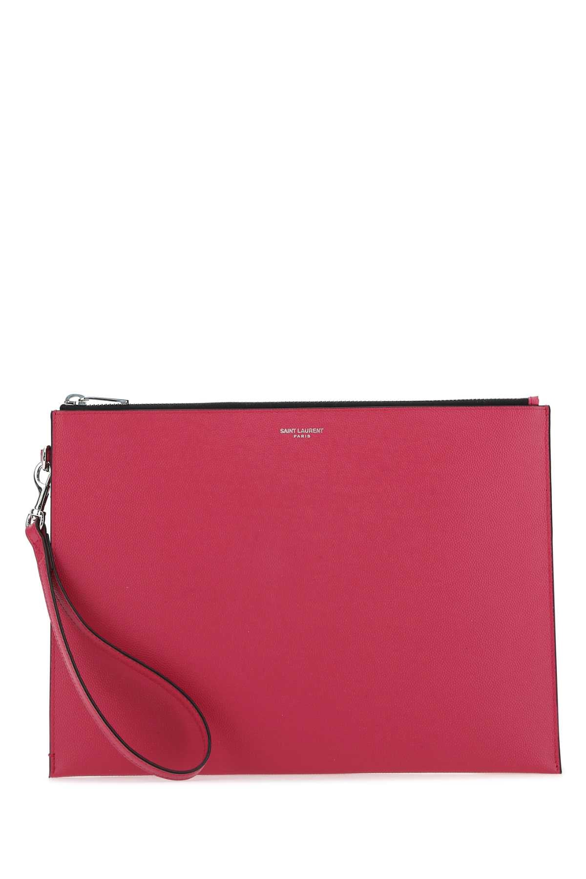 Saint Laurent Textured Leather Clutch — Pink