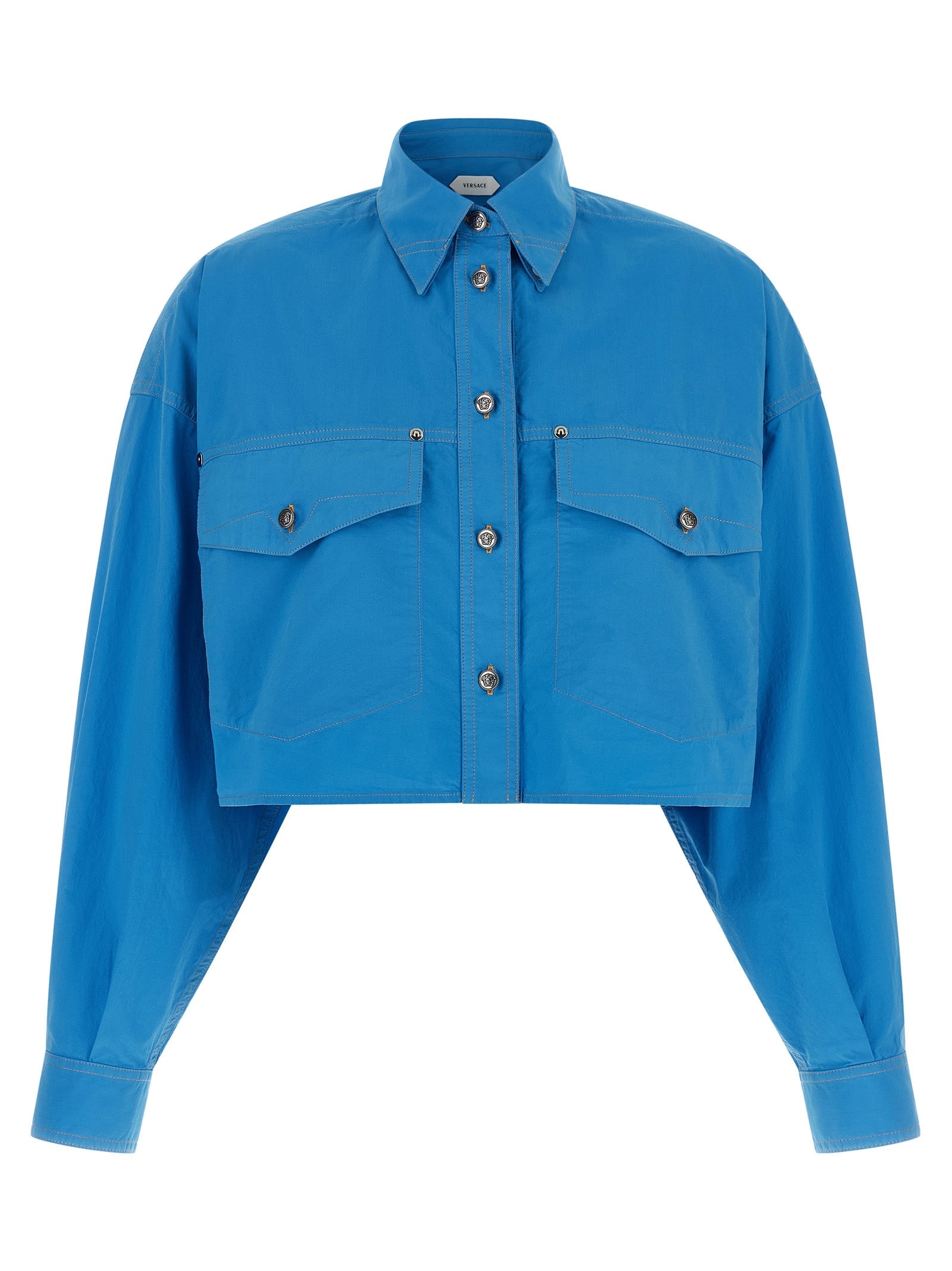Versace Cropped Cotton Shirt — Blue