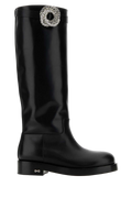 Mach&Mach Crystal-Embellished Leather Boot — Black