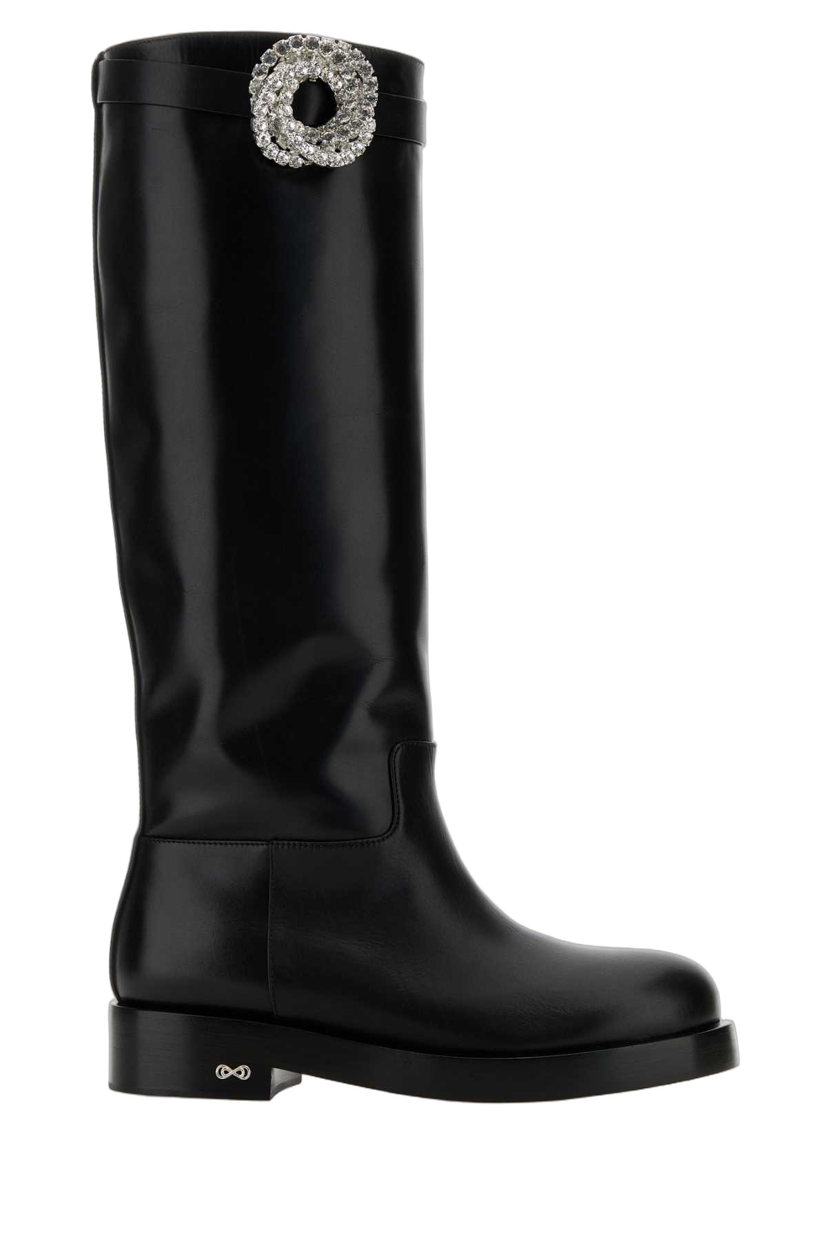 Mach&Mach Crystal-Embellished Leather Boot — Black