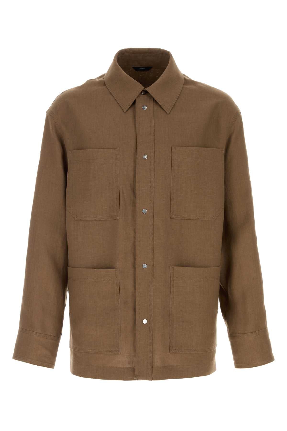 Fendi Linen Overshirt Jacket — Beige