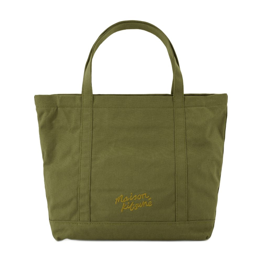Maison Kitsune Fox Head Logo Tote Bag — Green