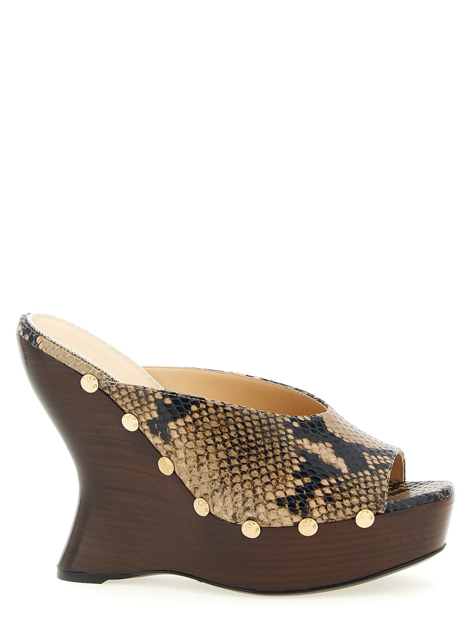 Magda Butrym Python-Print Calfskin Wedge Sandal — Brown