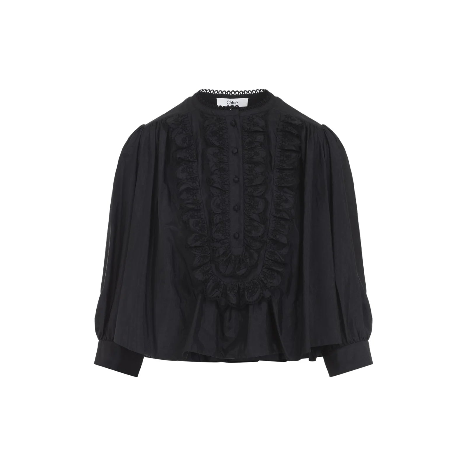 Chloé Lace-Ruffled Blouse — Black