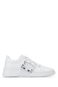 Roger Vivier Crystal-Embellished Calfskin Sneaker — White