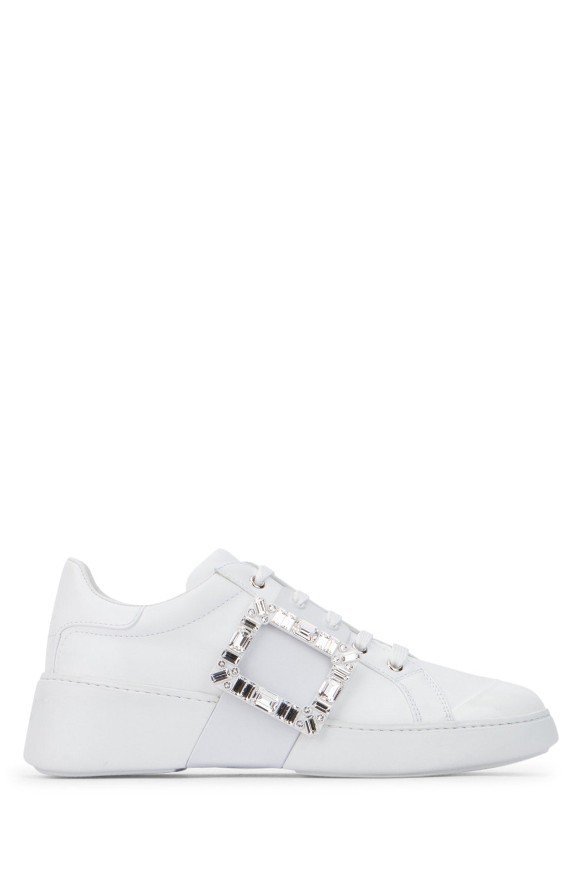 Roger Vivier Crystal-Embellished Calfskin Sneaker — White