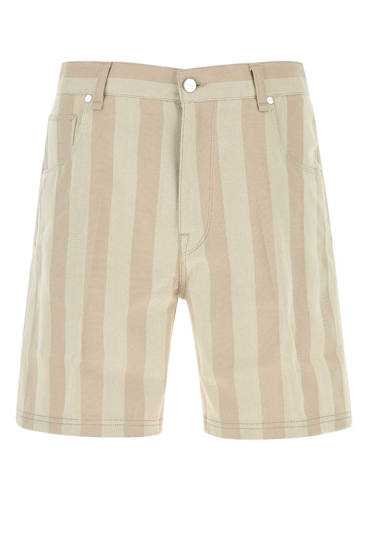 Fendi Striped Cotton Bermuda Shorts — Beige