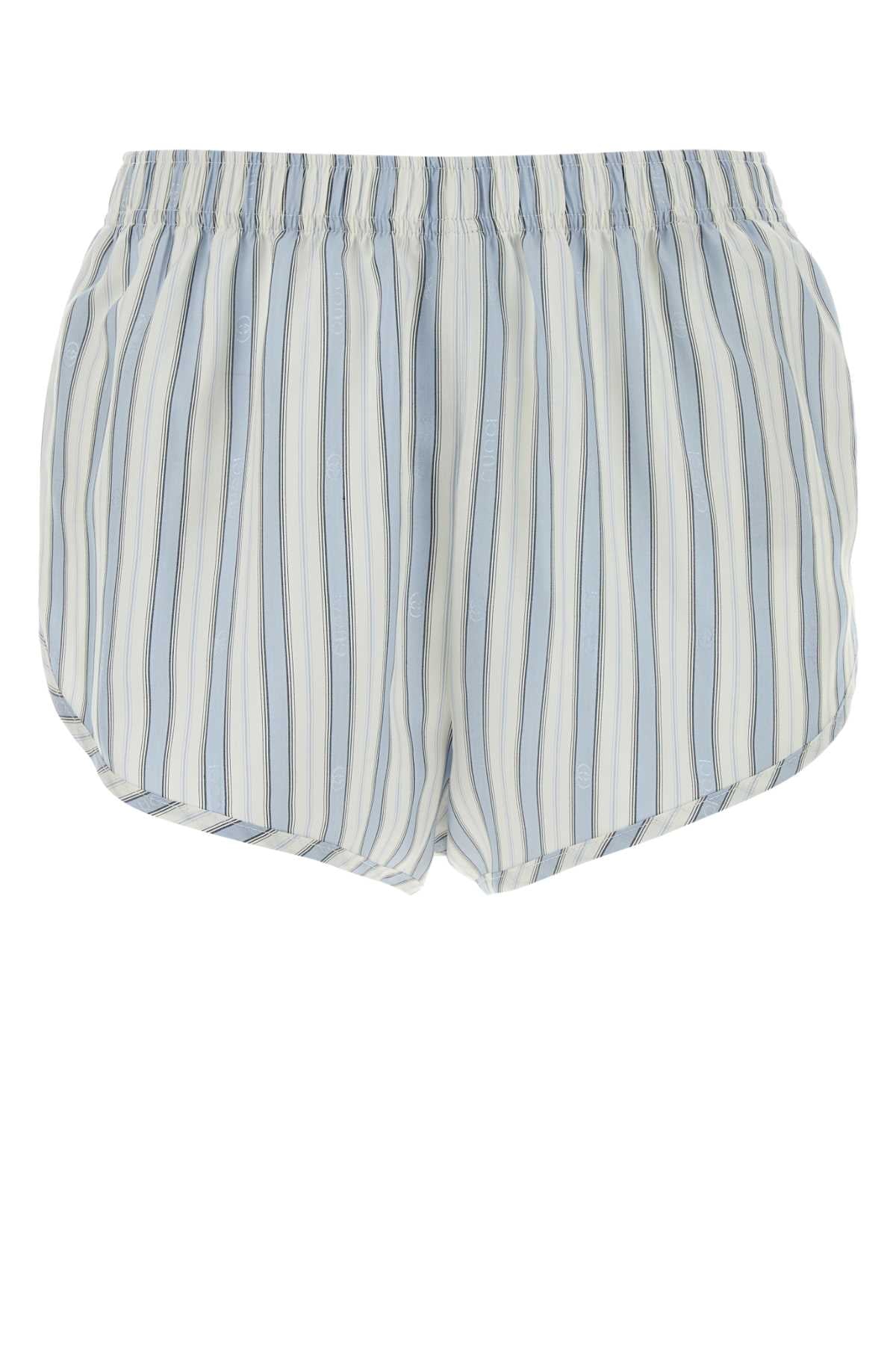 Gucci Embroidered Silk Bermuda Shorts — Blue