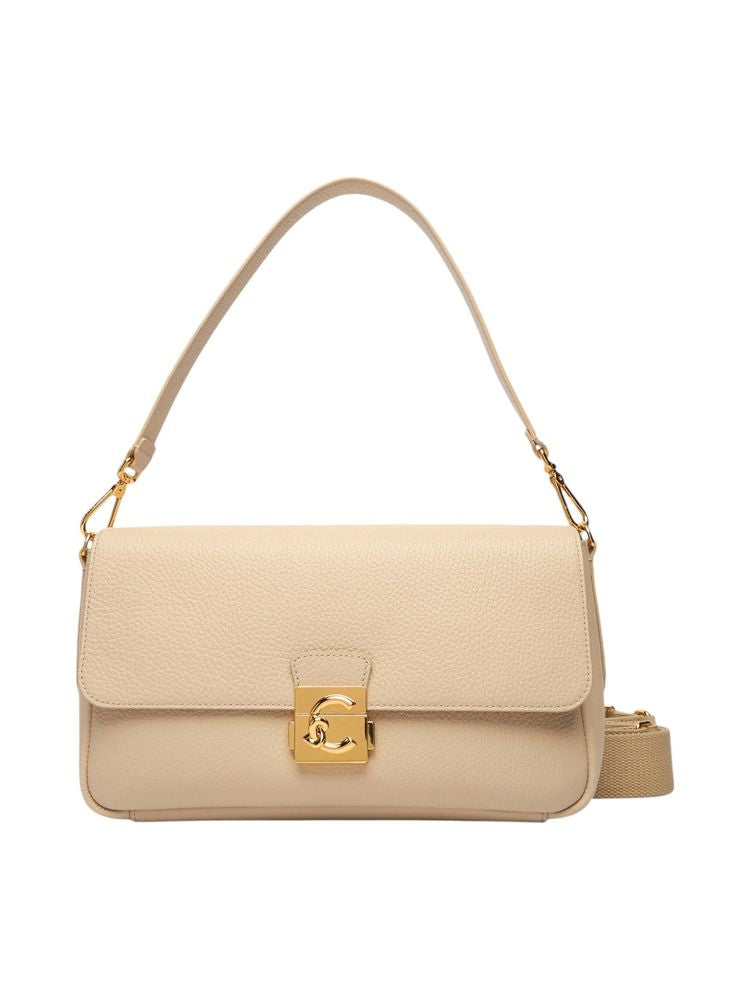 Coccinelle Grained Bovine Leather Shoulder Bag — Beige