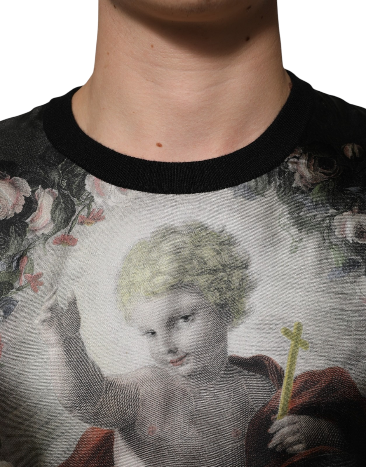 Dolce & Gabbana Cashmere Cherub Print Baroque Sweater — Black