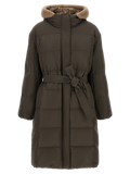 Brunello Cucinelli Padded Cotton with Sherpa Hood Down Coat — Brown