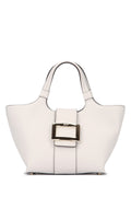 Roger Vivier Buckle-Front Leather Tote Bag — White