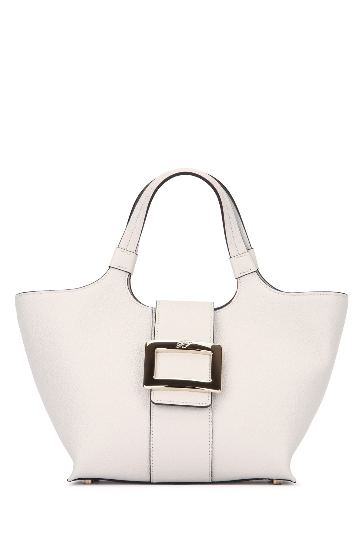 Roger Vivier Buckle-Front Leather Tote Bag — White