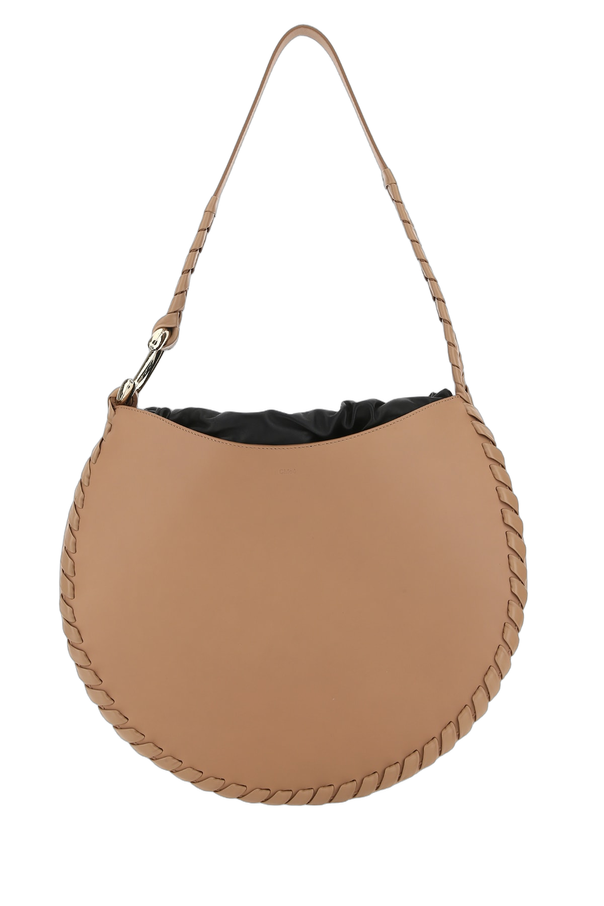 Chloé Whipstitched Leather Shoulder Bag — Beige
