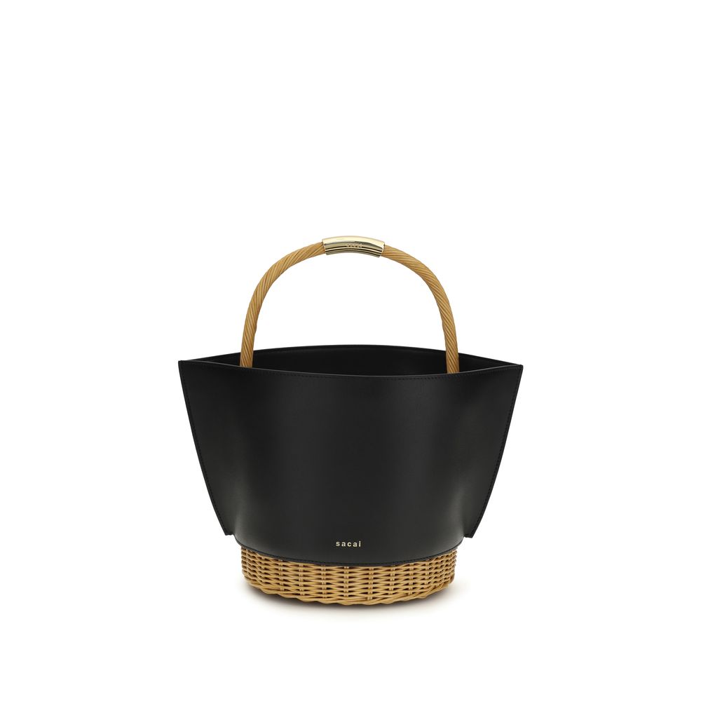 Sacai Leather and Rattan Shoulder Bag — Black