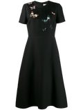 Valentino Butterfly Embroidered Crêpe Dress — Black