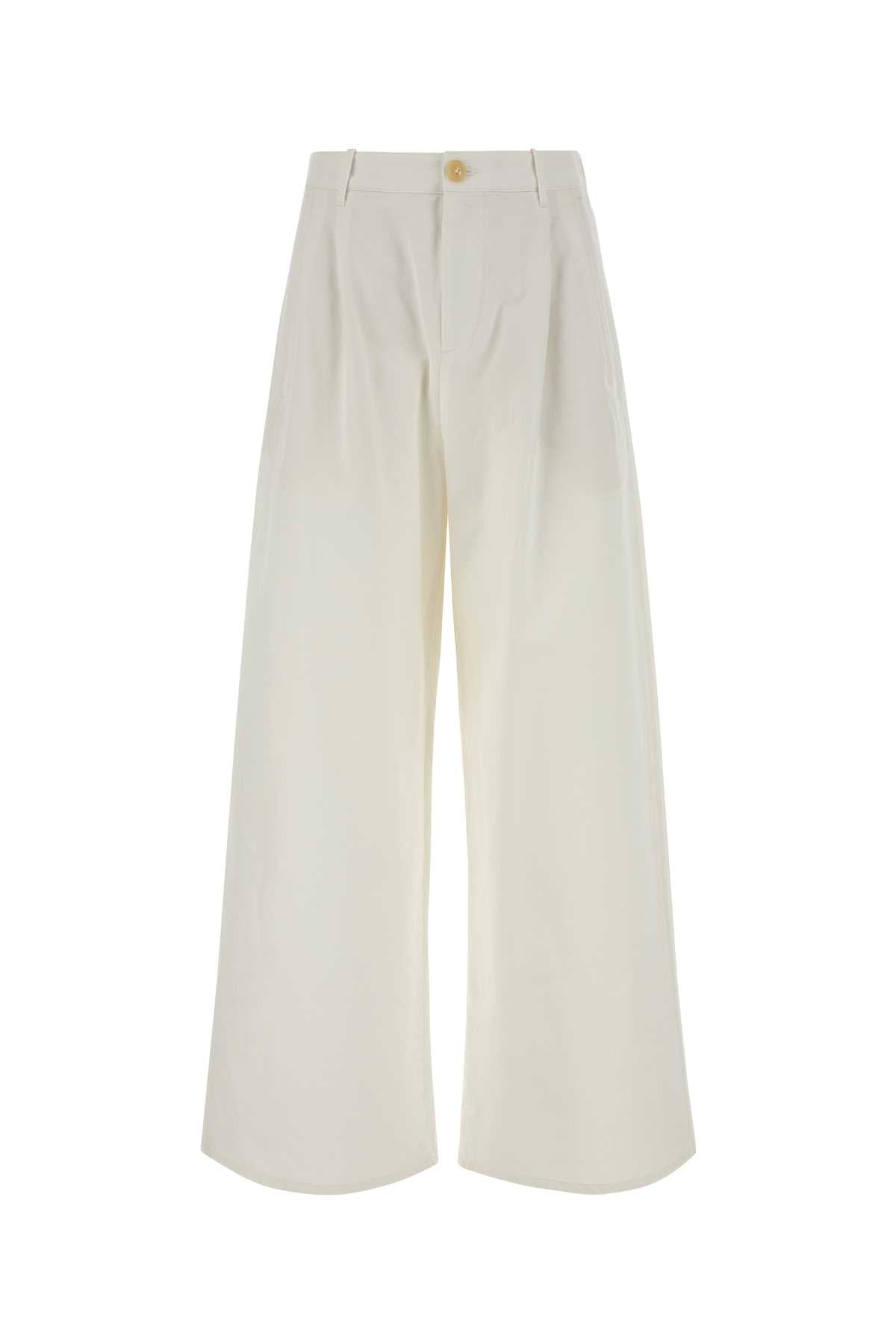 Jil Sander Wide-Leg Cotton Trousers — Beige