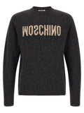 Moschino Logo-Embroidered Bouclé Knit Sweater — Gray