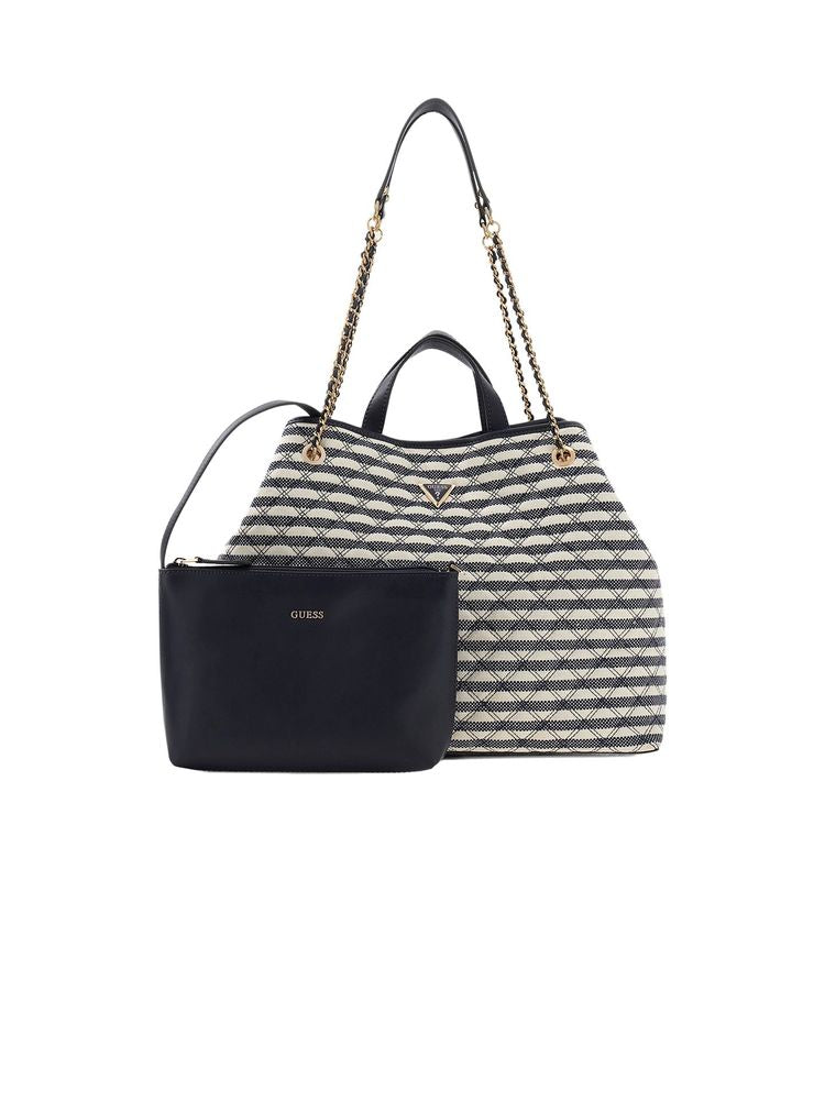 Guess Striped Jacquard Tote Bag — Navy