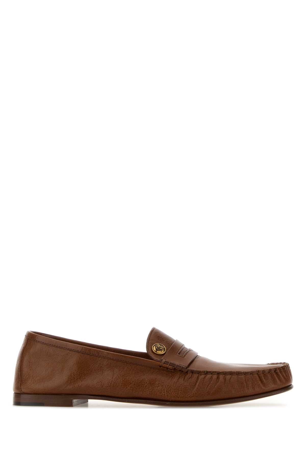 Versace Leather Moccasin Loafer — Brown