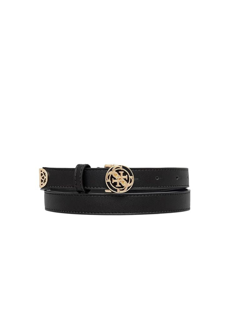 Guess Gold-Tone Logo Buckle Belt — Black