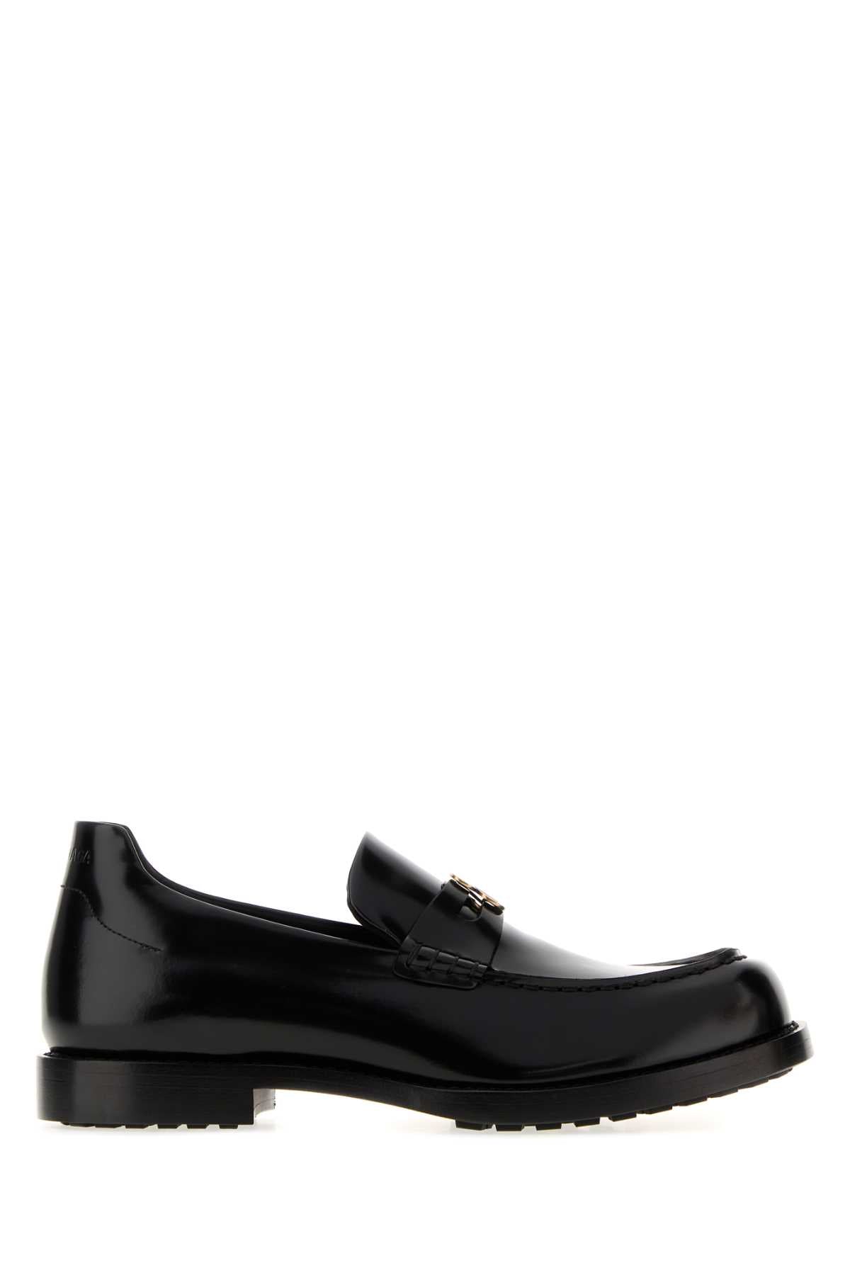 Balenciaga Gold-Trimmed Leather Loafer — Black