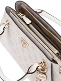 Guess Logo-Jacquard Polyurethane Satchel Bag — Beige