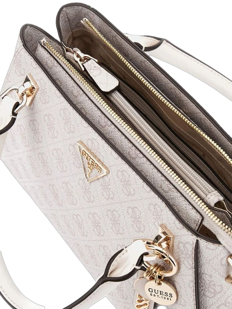 Guess Logo-Jacquard Polyurethane Satchel Bag — Beige