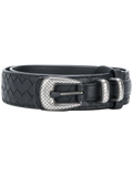 Bottega Veneta Intrecciato Leather Belt — Black