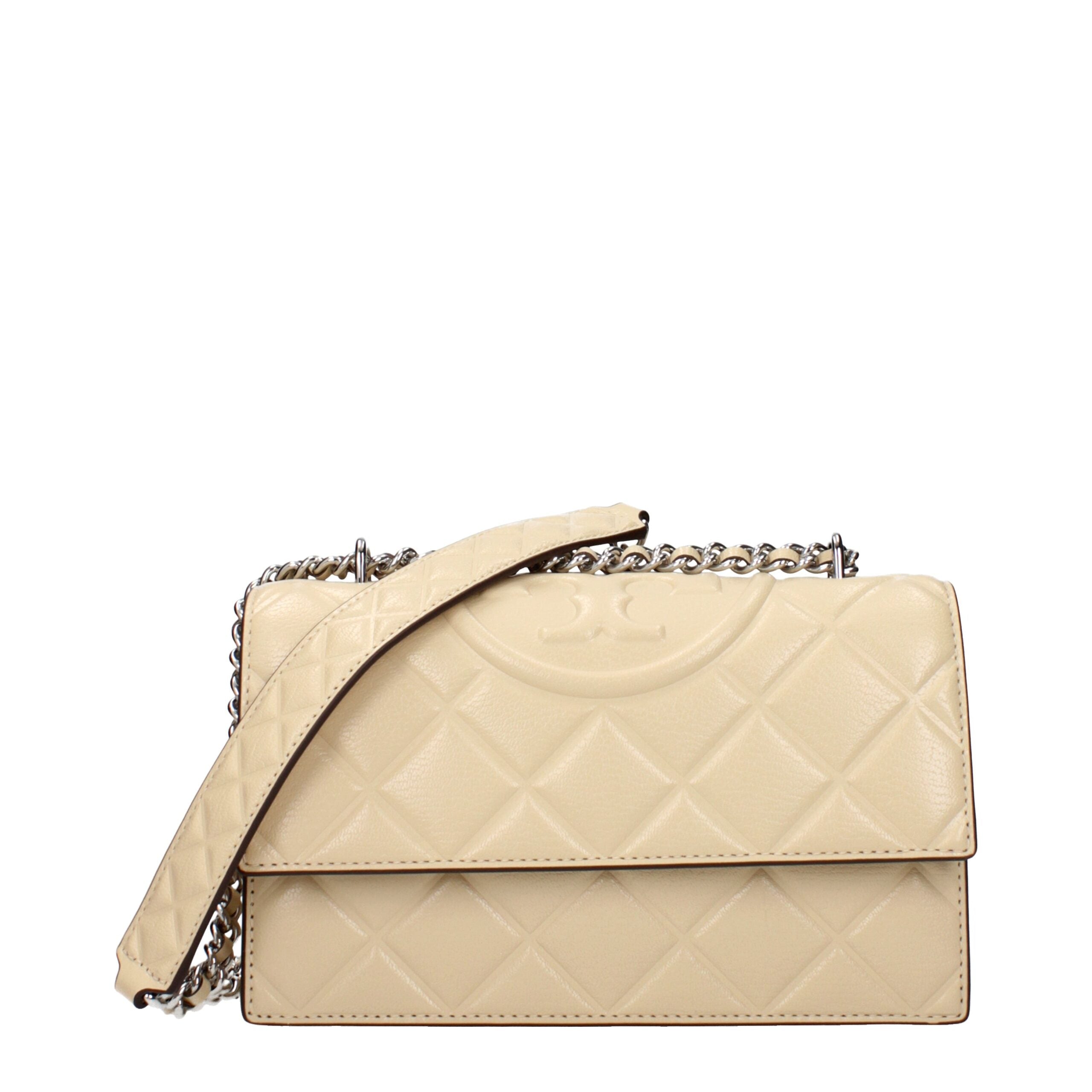 Tory Burch Quilted Leather Crossbody Bag — Beige