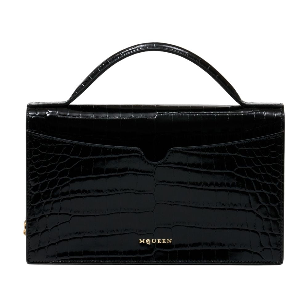 Alexander McQueen Crocodile-Embossed Calfskin Top Handle Bag — Black
