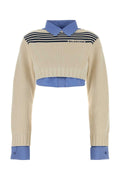 Balenciaga Striped Cotton with Contrasting Collar Sweater — Beige