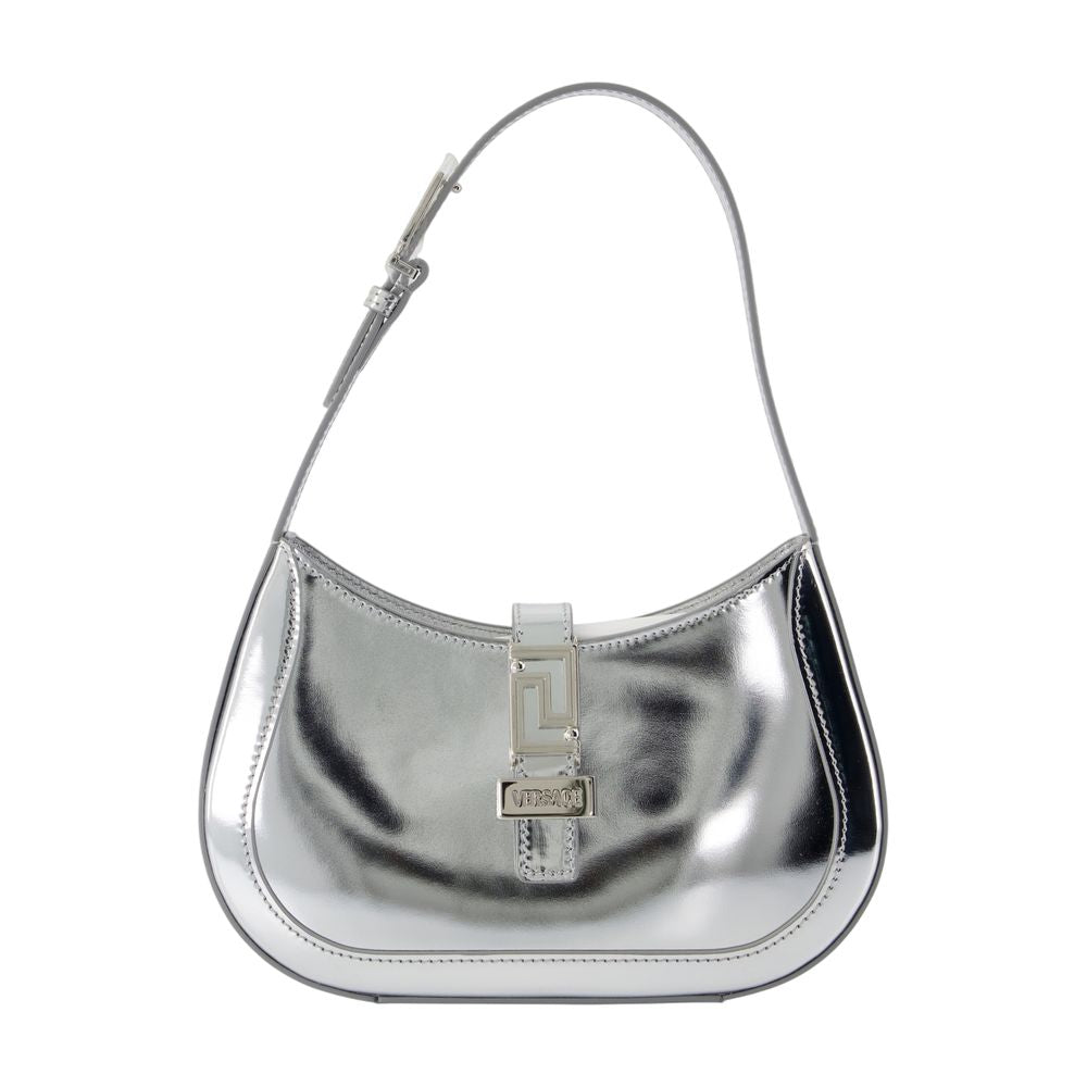 Versace Metallic Calfskin Shoulder Bag — Silver
