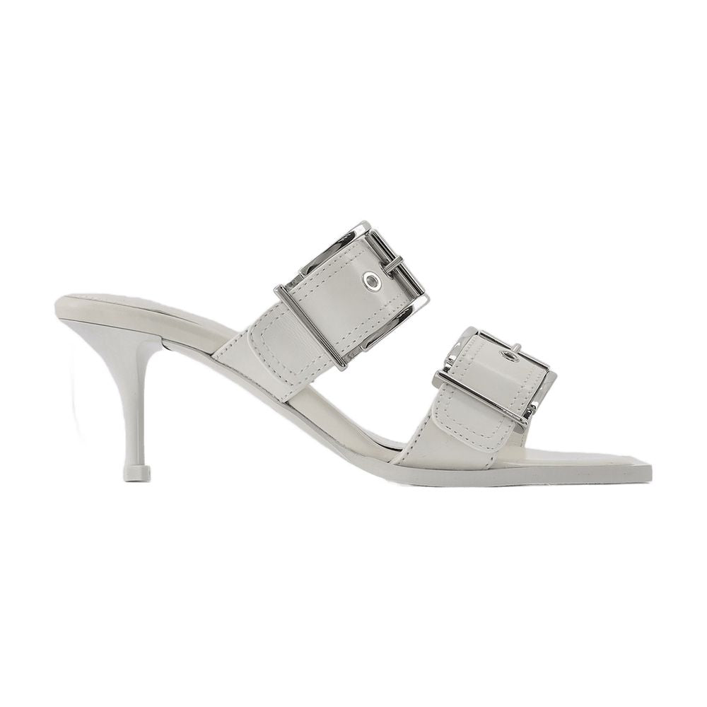 Alexander McQueen Buckled Leather Mule — White